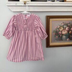 Zara Girls Pink Striped Dress Size 3-4 Years Long Sleeve Casual Cotton